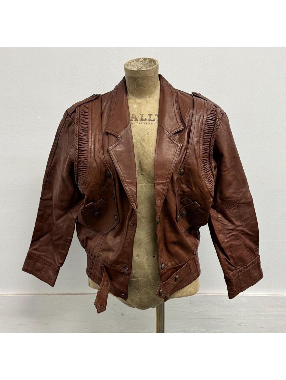 Vintage 80s Tan Western Bomber Cropped Leather Jacket - Picture 2 of 8